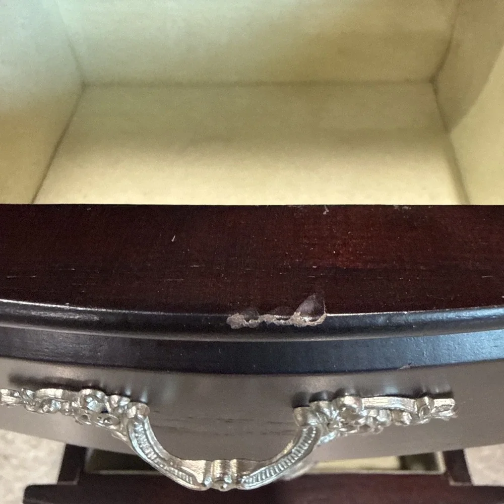 Vintage Mahogany Wood Jewelry Box Chest 4 Drawer Side Doors Mirror 13X10.5 In